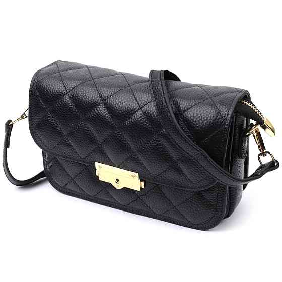 Модная женская сумка с оригинальной защелкой из натуральной кожи Vintage 22671 Черная Киев