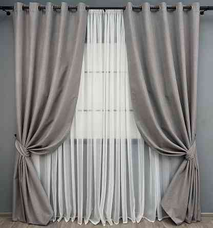 Комплект штор на люверсах VR-Textil Блэкаут двусторонний ASHEN NIGHT № 1850ш Бежево-серый 150х270 см 2 шт (37-0295) Киев