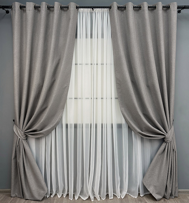 Комплект штор на люверсах VR-Textil Блэкаут двусторонний ASHEN NIGHT № 1850ш Бежево-серый 150х270 см 2 шт (37-0295) Киев - изображение 2