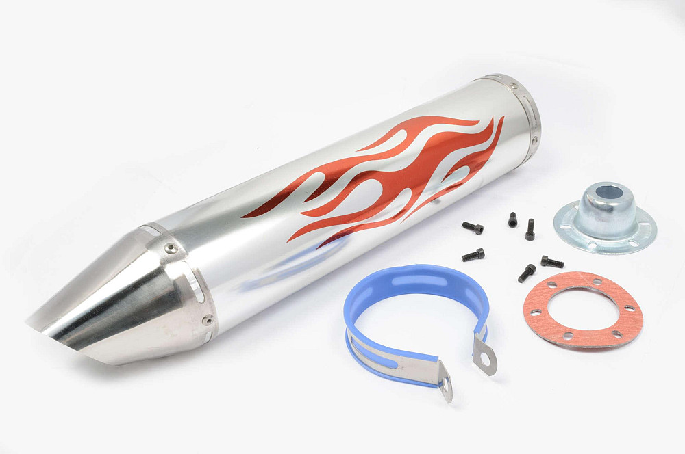 Глушник (тюнінг) 420 * 100mm, кріп. Ø78mm (нержавіюча сталь, полумя, хром, прямоток, mod:3) Київ - фото 1