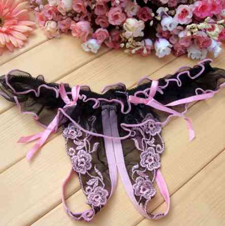 Трусики з розрізом еротичні колір чорний + світло-розовий - розмір універсальний (на резинці) Київ