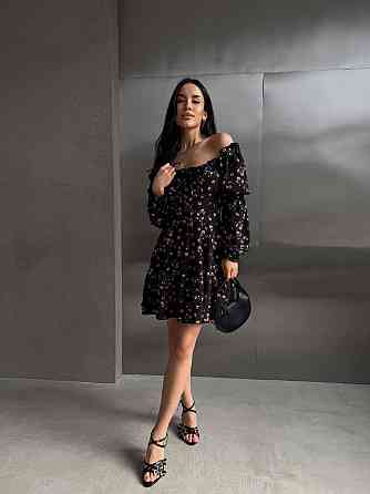 Женское вечернее романтичное платье с принтом цветочным Черный, 44/46 Одесса