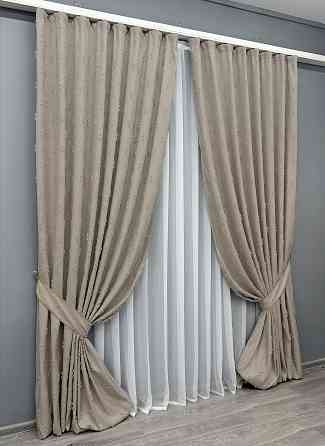 Комплект штор VR-Textil Льон Букле № 1887ш Бежевий 150х290 см 2 шт (33-0918) Київ