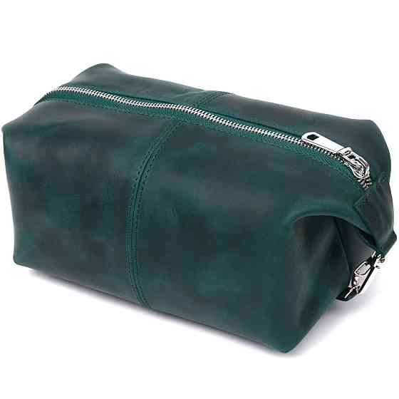 Шкіряна матова косметичка Shvigel 16399 Зелений Київ