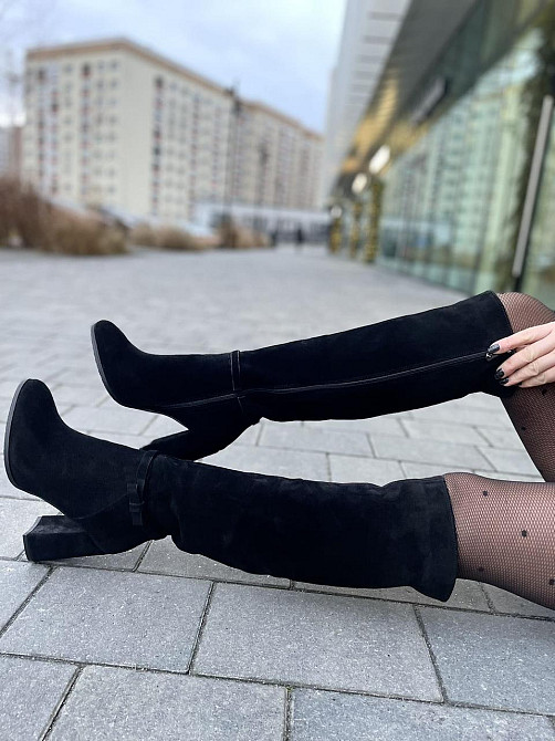 Nivelle Чоботи жіночі NIVELLE чорні замша натуральна высота 42см обхват голени 39-40см каблук 1 Коломыя - изображение 5