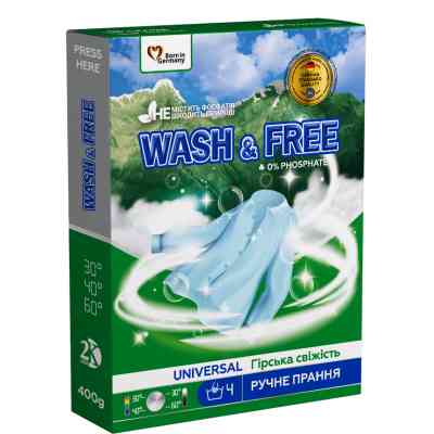 Пральний порошок Wash&amp;Free Universal Гірська свіжість Для ручного прання 400 г (4262396143334) Вінниця
