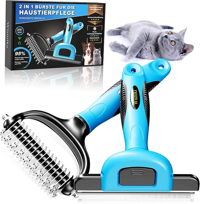 Щітка гребінець Wismika для собак і котів, підшерстя, 2в1, нержавійка, грумінг, антиколтун, для шерсті Київ - фото 1