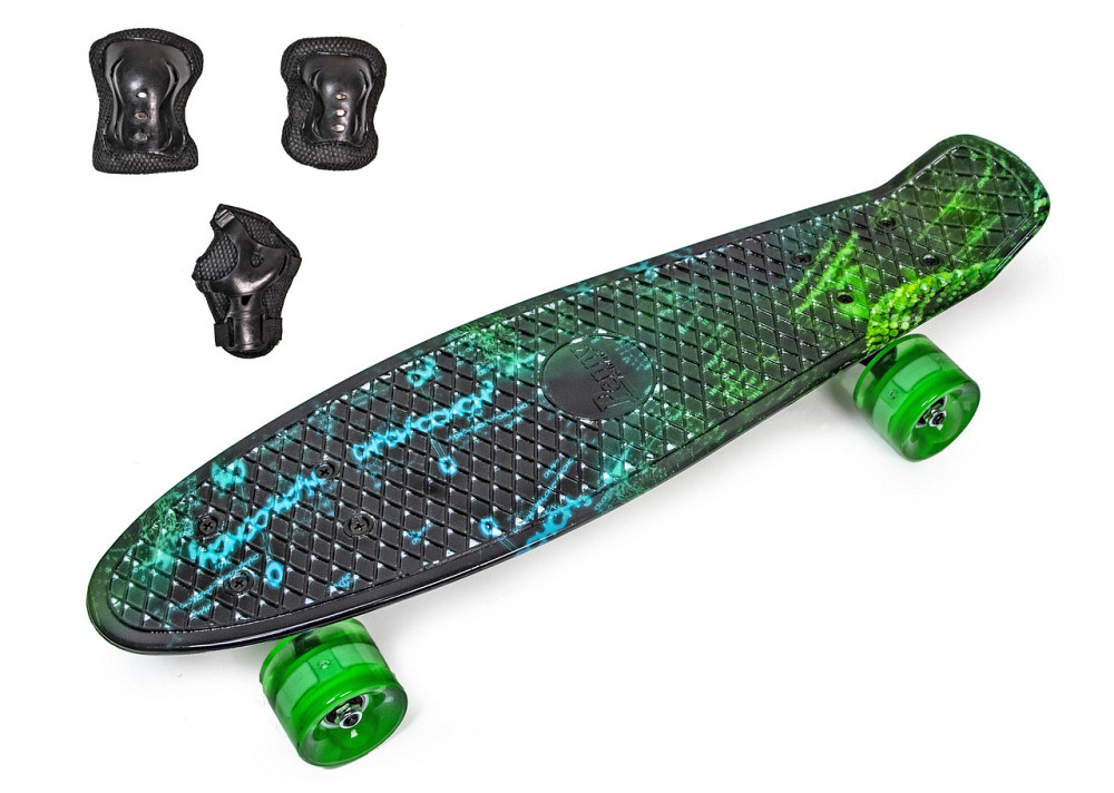 Набор СкейтБорд Penny Board. Химия H2O + защита на колени, локти и ладони. Колеса светятся при катан Одесса - изображение 1