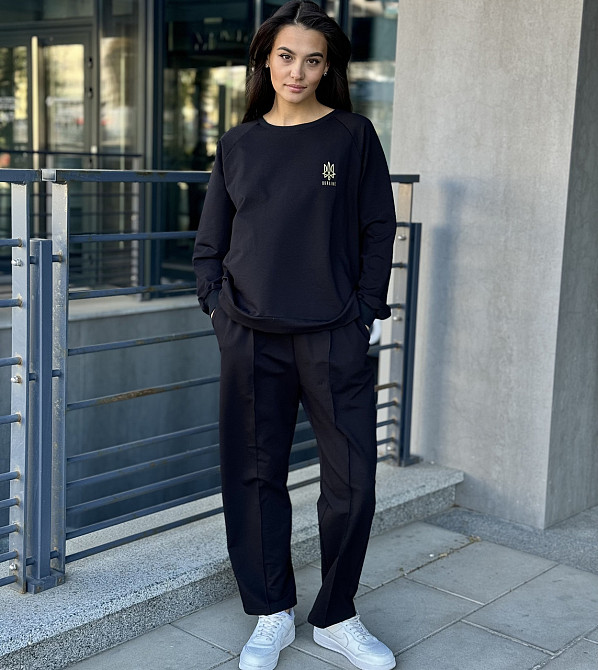 Світшот жіночий з принтом тризуб Чорний 50/52 Харків - фото 4