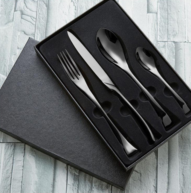 Черные столовые приборы Рио де Жанейро 4 предмета, ПОДАРОЧНАЯ УПАКОВКА, сталь Кременчуг - изображение 2