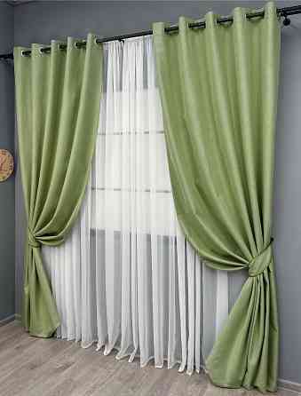 Комплект штор на люверсах VR-Textil Блэкаут двусторонний ASHEN NIGHT № 1841ш Оливковый 150х270 см 2 шт (37-0282) Киев