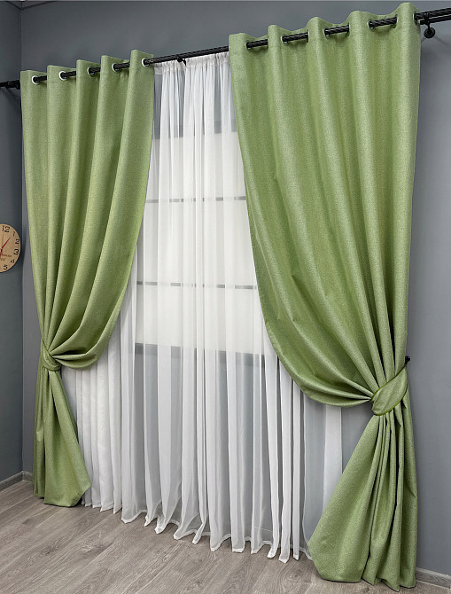 Комплект штор на люверсах VR-Textil Блэкаут двусторонний ASHEN NIGHT № 1841ш Оливковый 150х270 см 2 шт (37-0282) Киев - изображение 3