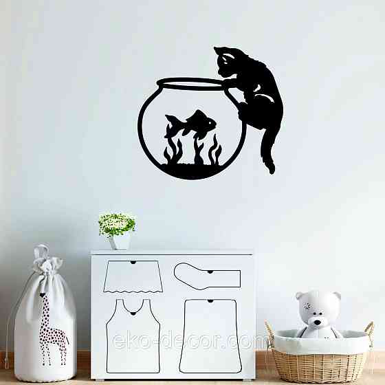 Декоративне настінне Панно «Кіт» Декор на стіну 90*82 см, Чорний Київ