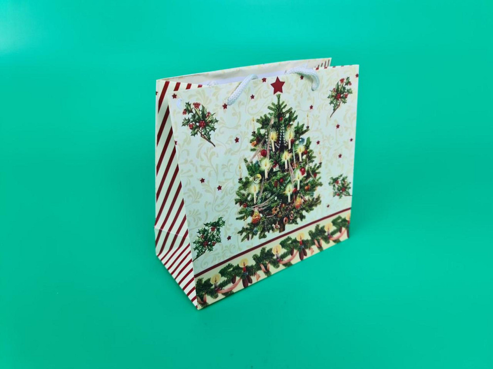 Новогодние, бумажные ,подарочные  пакеты с ручкой Чашка 16/16/8-020 (12 шт) Харьков - изображение 1