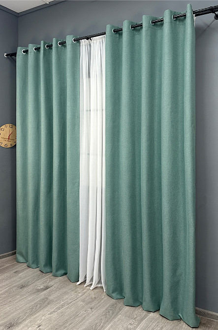 Комплект штор на люверсах VR-Textil Блэкаут двусторонний ASHEN NIGHT № 1849ш Бирюзовый 150х270 см 2 шт (37-0290) Киев - изображение 4