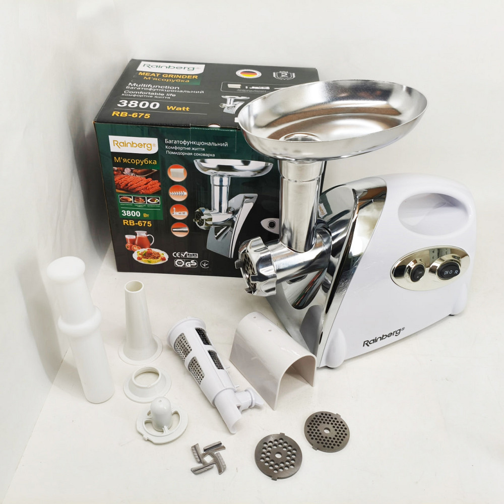 Мощная качественная электромясорубка Rainberg RB-675 3800W, Мясорубка с решеткой для фарша XK-99 Львов - изображение 5