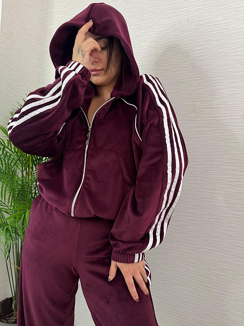 Женский стильный велюровый-плюшевый костюм двойка Бордо, 46/48 Одесса - изображение 7