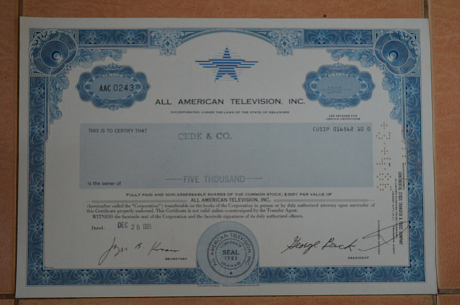 Акция. США. 1985 год №0243 (Г-1.56) Полтава - изображение 1