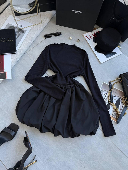 Женское базовое платье с пышной юбочкой рубчик+софт Черный, 46/48 Одесса - изображение 3