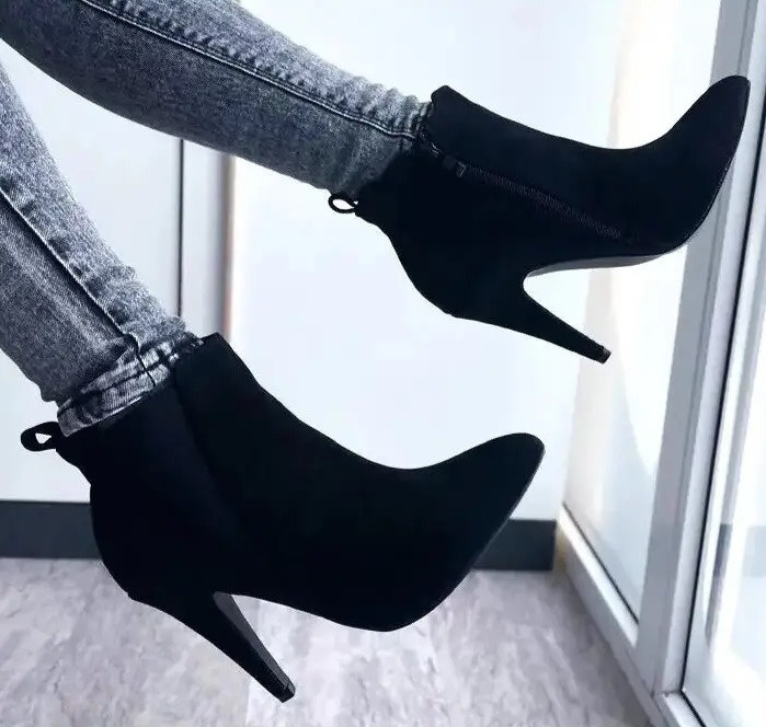 Жіночі Черевики Чорні на Каблуці Замшеві Модельні Ботильйони (розміри: 36,37,38,40) — 60-2 Дніпро - фото 1