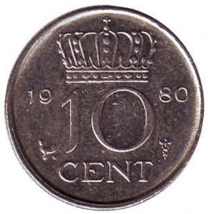 Монета 10 центів. 1980 рік, Нідерланди. Полтава - фото 1