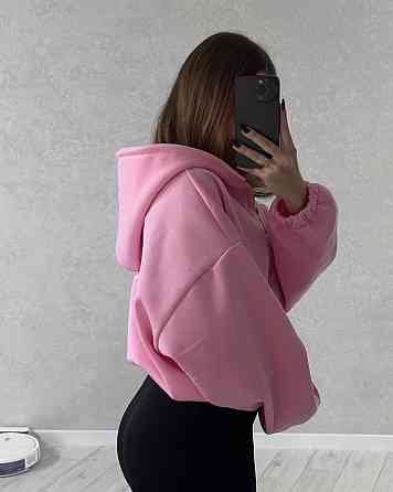 Жіноча стильна та тепла зіп-худі оверсайз тринитка на флісі Рожевий Одеса