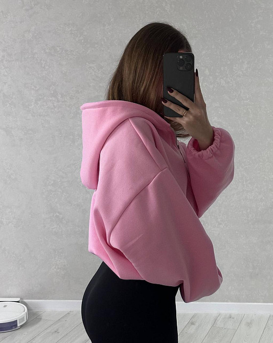 Жіноча стильна та тепла зіп-худі оверсайз тринитка на флісі Рожевий Одеса - фото 4