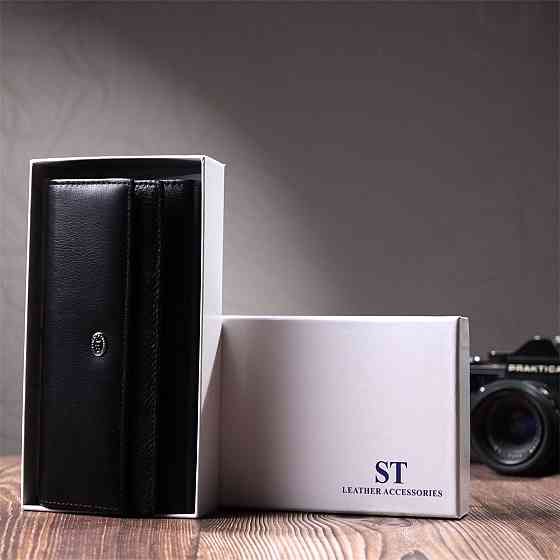 Функциональный женский кошелек с двумя клапанами из натуральной кожи ST Leather 22696 Черный Киев