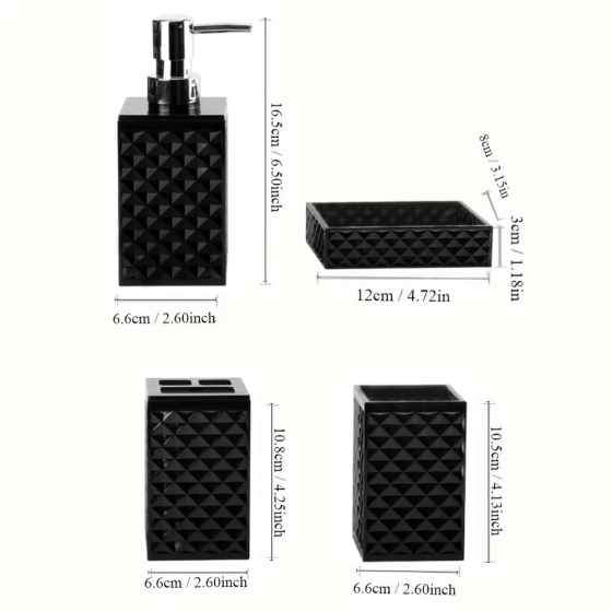 Набор аксессуаров 4в1 для ванной и душа, дозатор для мыла, мыльница, стаканы,материал акрил стаканы,черный Каменец-Подольский
