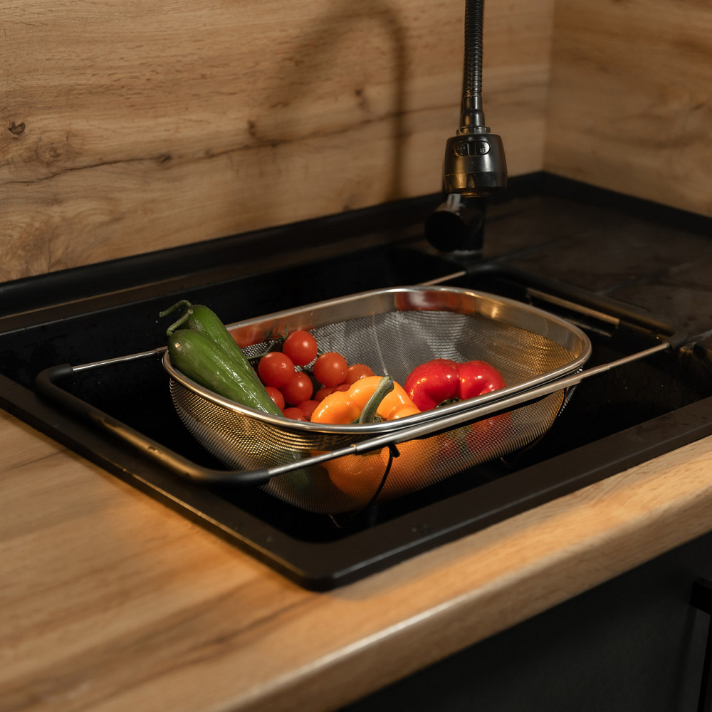 Друшляк сито на раковину для миття овочів та фруктів 36х25х10.5 см з нержавіючої сталі HP-19-18-L Коломия - фото 10