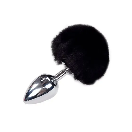 Металева анальна пробка Кролячий хвостик Alive Fluffy Plug L Black, діаметр 3,9 см Львів