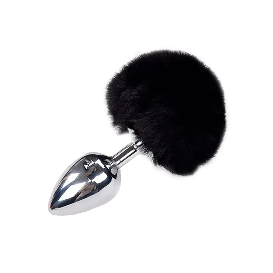 Металева анальна пробка Кролячий хвостик Alive Fluffy Plug L Black, діаметр 3,9 см Львів - фото 1