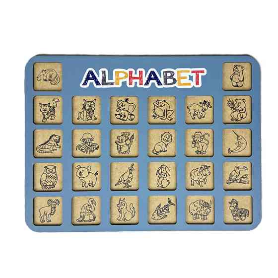 Дерев'яна абетка-вкладиш англійська "ALPHABET" 3240-03-002 синя 29х39 см Вінниця
