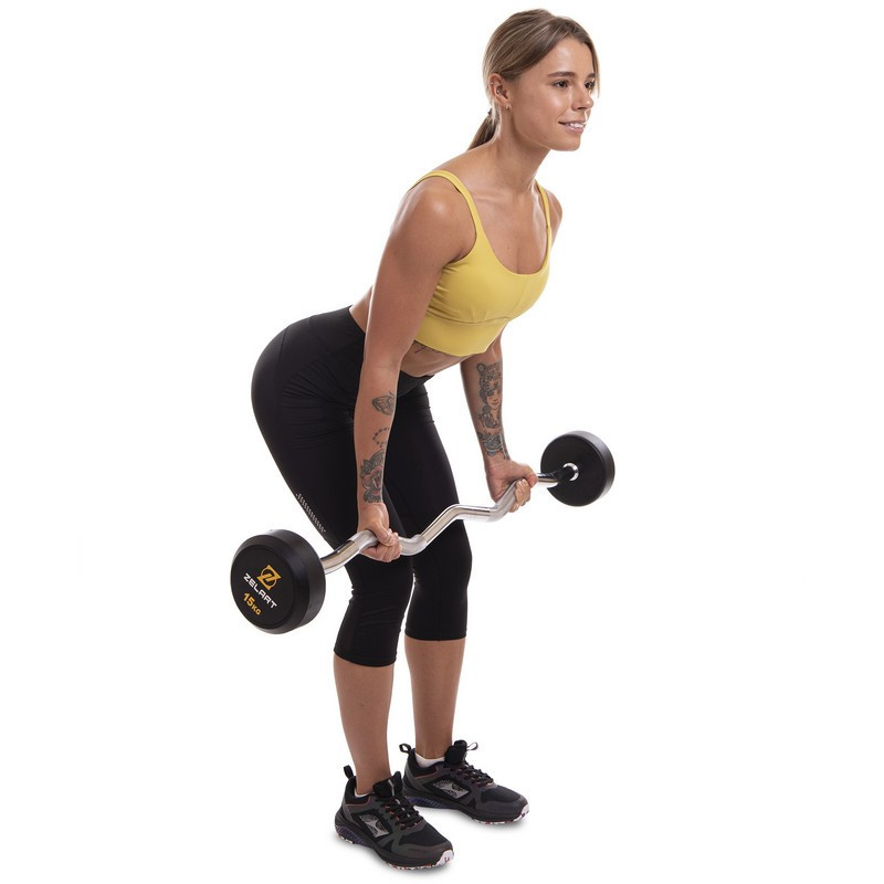 Штанга фіксована вигнута прогумована Zelart 2687-15 довжина 95 см 15 кг Київ - фото 8