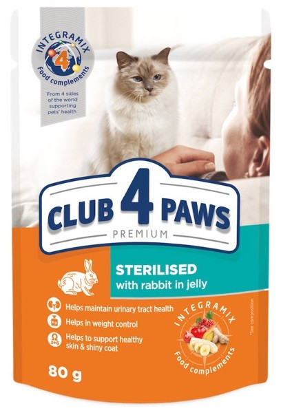 Влажный корм для взрослых стерилизованных кошек (Клуб 4 Лапы) CLUB 4 PAWS PREMIUM с кроликом, 80 г Винница - изображение 1