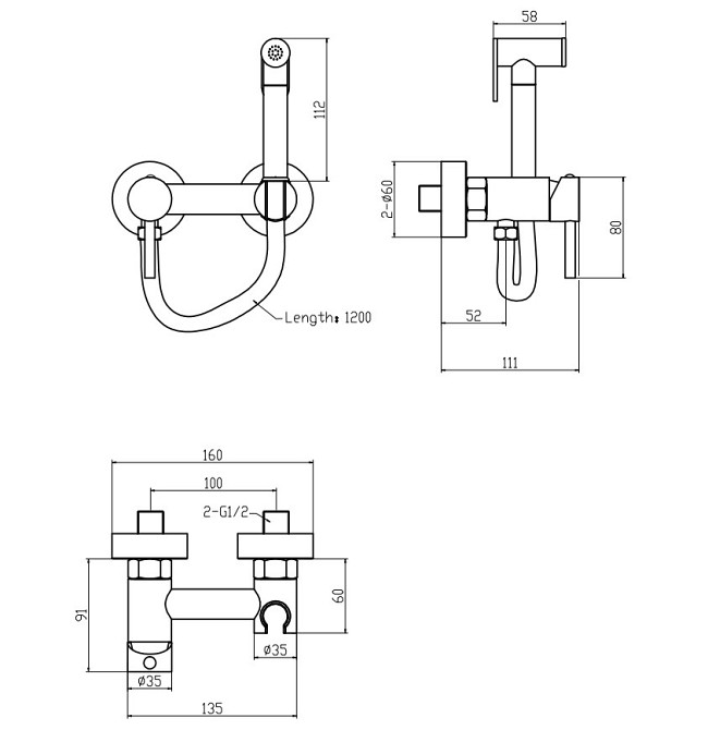 Смеситель для гигиенического душа Mixxus Premium Hans 024-B с лейкой (MI6923) Киев - изображение 2