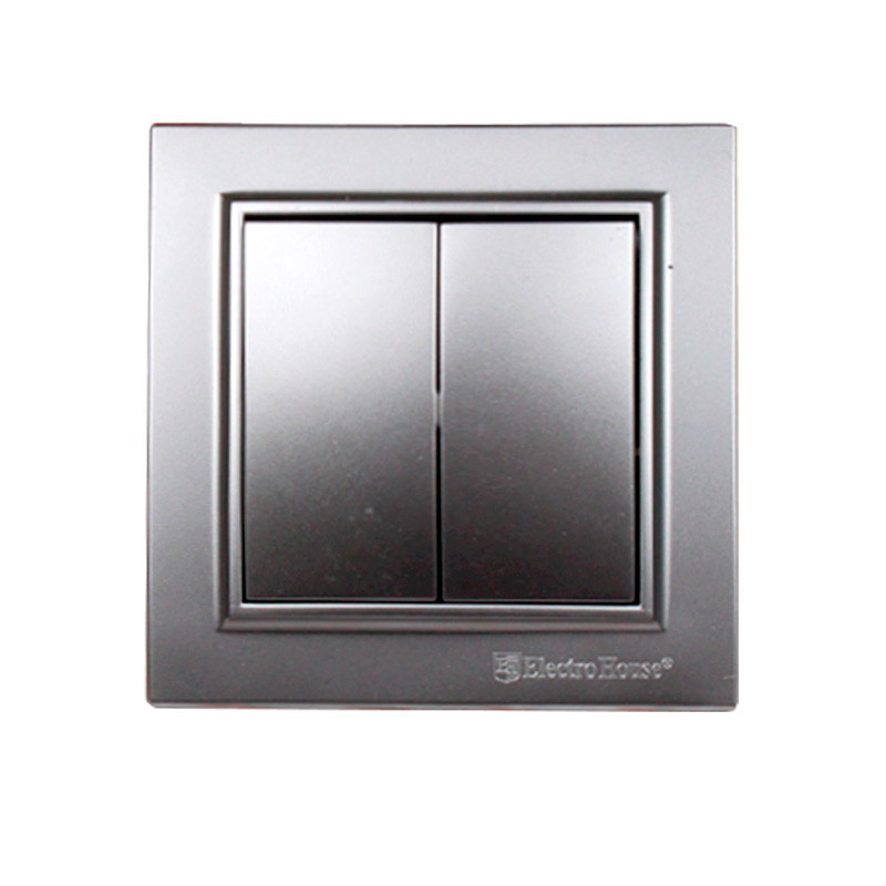 Вимикач подвійний, Enzo  срібний камінь Дніпро - фото 1