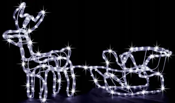 Hot Huez Теплый белый Уличный новогодний олень из дюралайта маленький с санями от сети Київ