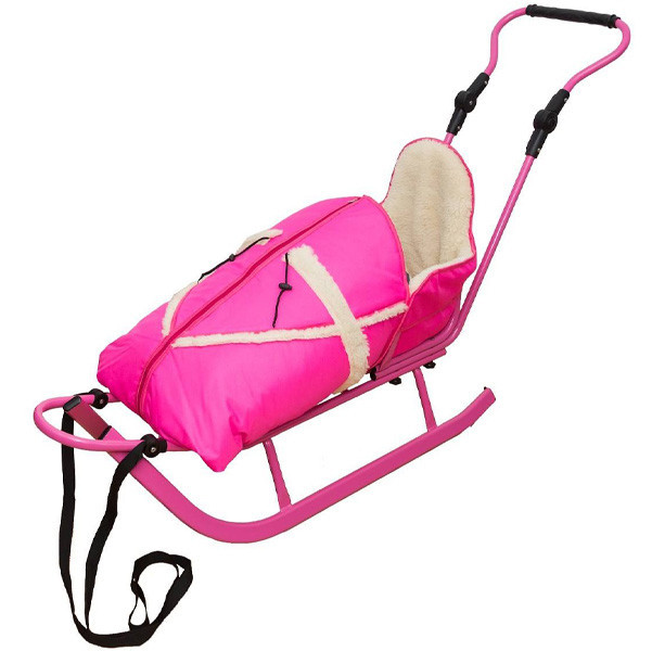 Санки дитячі Adbor Piccolino металеві з конвертом, спинкою і ручкою, для дітей Рожевий Київ - фото 2
