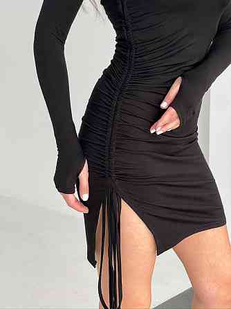 Стильное женское платье длины мини на кулиске турецкая вискоза Черный, 46/48 Одесса