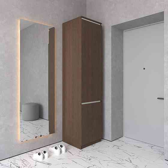 Шафа пенал VAYS R-21 Венге Темний-Білі планки, з полицями та штангою, без ручок, ЛДСП, 50×50×211 см - для одягу та взуття, в передпокій Львів