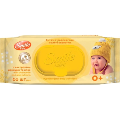 Детские влажные салфетки Smile baby с экстрактом ромашки, алоэ и витаминным комплексом с клапаном 60 шт. (4823071655049) Винница - изображение 1