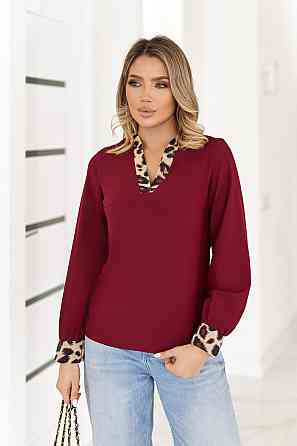 Блуза жіноча з довгими рукавами "Briana" | Батал Бордовий, 54-56 Київ
