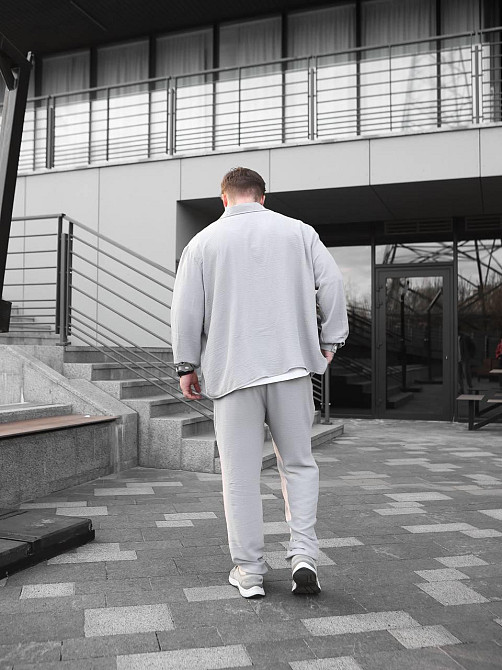 Чоловічий літній костюм Casual сорочка і штани Оверсайз жатка весна літо SANE сірий Одеса - фото 9