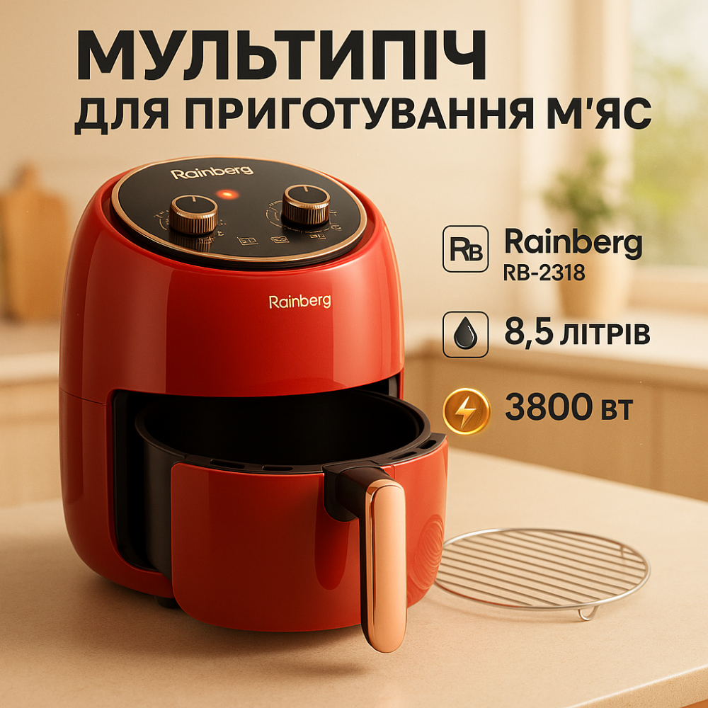 Электро Фритюрница безмасляная Rainberg RB-2318 3800Вт с съёмной корзиной 8.5л до 30 мин Red PS-69 Львов - изображение 14