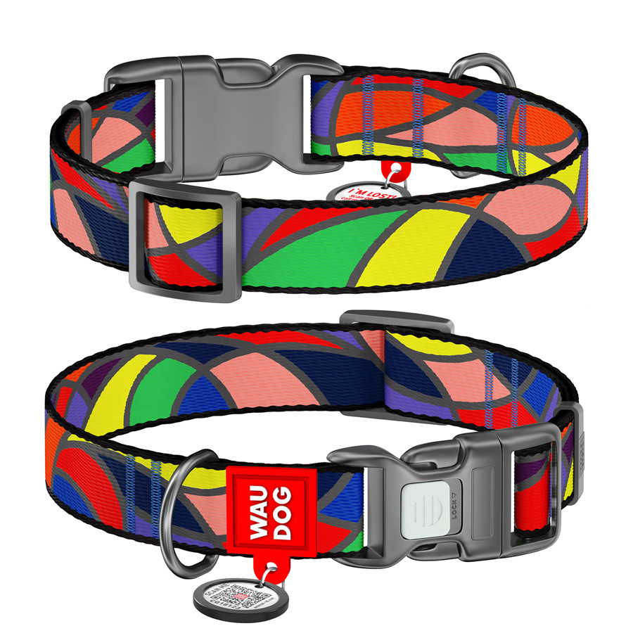 Нашийник для собак нейлоновий WAUDOG Nylon з QR паспортом, малюнок "Вітраж", пластиковий фастек Коломия - фото 1