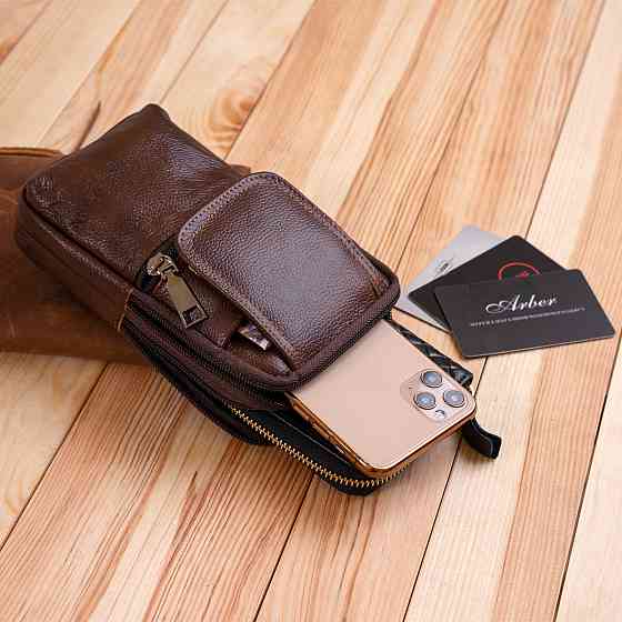 Сумка-барсетка на ремінь брюк шкіряна Коричнева (Vintage) Київ