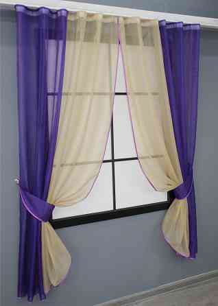 Кухонные шторы VR-Textil № 017к комбинированные с подвязками фиолетовый с темно-бежевым 265х170 см (50-235) Киев