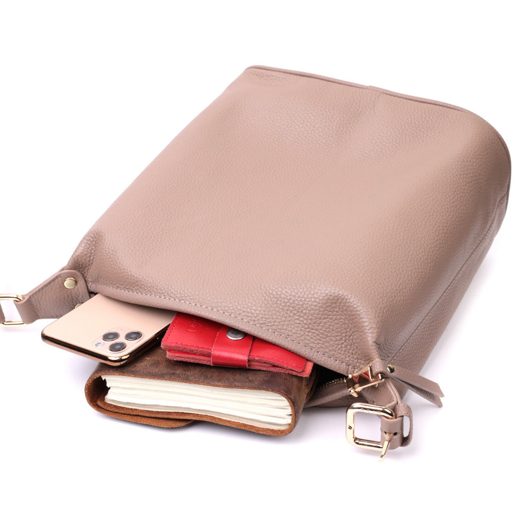 Практичная женская сумка с одной длинной ручкой из натуральной кожи Vintage 22306 Бежевая Киев - изображение 8