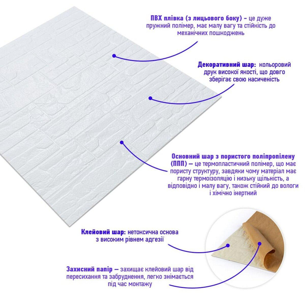 Декоративна 3D панель білий рваний камінь Київ - фото 2